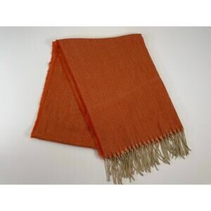 Super Soft Orange Herringbone Wrap / Oversized Scarf – 76” x 27” (Likely Alpaca)